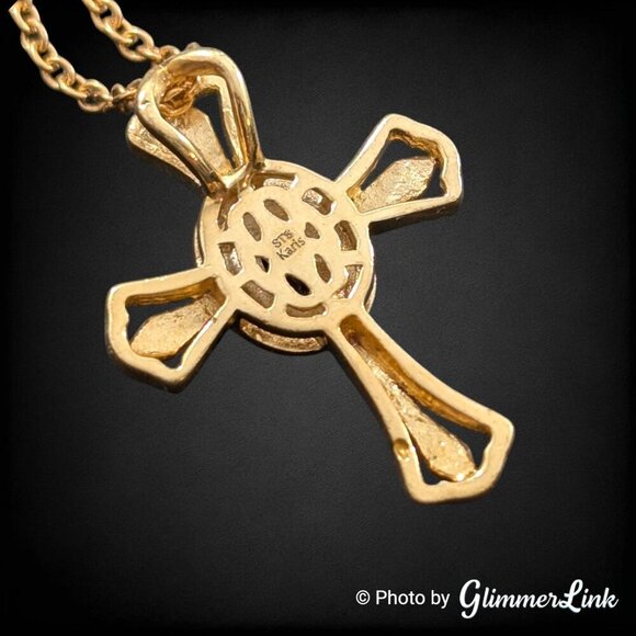 STS Karis Dark Blue Sapphire Religious Cross Gold Plated Pendant Necklace - Picture 9 of 13